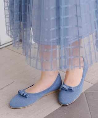 Tiaclasse 【安田美沙子さん着用/小倉優子さん着用・洗える/撥水】プチリボンニットフラットパンプス ブルー
