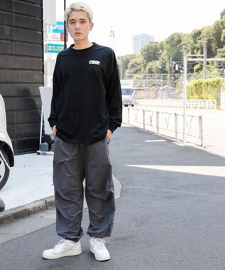 WEGO 【ウエストゴム/手洗い可】ナイロン　トラックパンツ ダークグレー