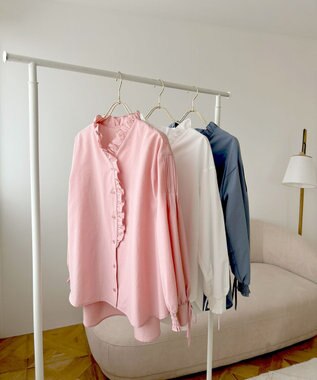 Feroux 【洗える】フリルシャツ ブラウス ピンク系
