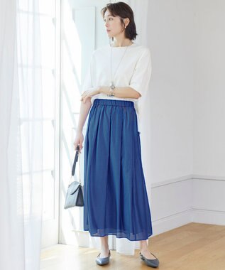 自由区 L 【洗える】エアリー スカート ブルー