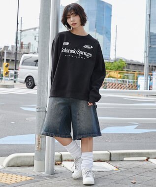 WEGO 【ユニセックス着用ITEM/裏起毛/SMLサイズ展開】リラックスフィットゲームロゴプルオーバー ブラック