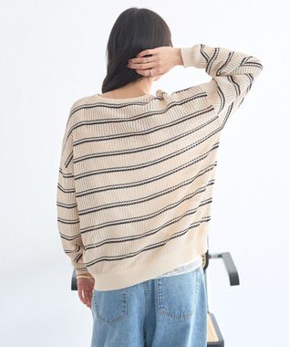 earth music&ecology ボーダーニットプルオーバー Beige