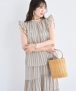 Green Parks ・ＥＬＥＮＣＡＲＥ　ＤＵＥ　ストライプフリルブラウス Blue