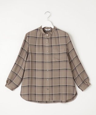 J.PRESS LADIES 【洗える】ハイツイストチェック バンドカラー ブラウス ベージュ系3