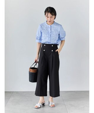 Te chichi ピンタック&レース5分袖ブラウス サックスブルー