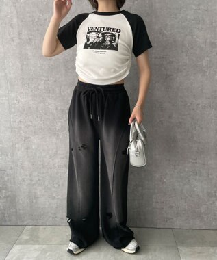 WEGO 【ウエストゴム】ヴィンテージウォッシュスウェットワイドパンツ ブラック