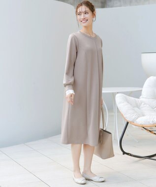 Tiaclasse コットンレースドッキングカットソーワンピース グレージュ