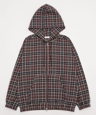 WEGO 【ユニセックス着用ITEM/MLサイズ展開】チェックグラフィックZIPパーカー（LS） ブラウンチェック1