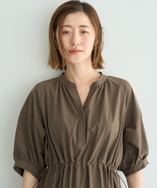 YECCA VECCA <<UVカット>>ドロストギャザー袖ワンピース Brown