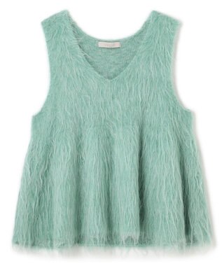 UNFILO 【野呂佳代さん着用】アルパカシャギー ペプラムジレ グリーン