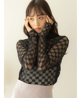 earth music&ecology ハイネックシアーフラワーインナー Black