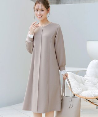 Tiaclasse コットンレースドッキングカットソーワンピース グレージュ