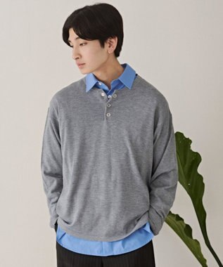 WEGO リングドットヘンリーネックプルオーバー グレー