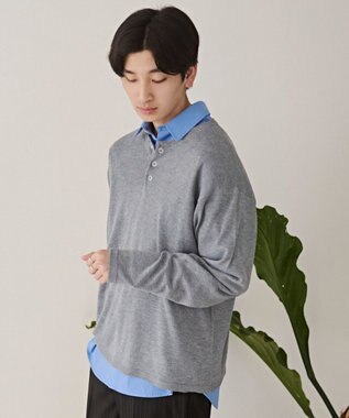 WEGO リングドットヘンリーネックプルオーバー グレー