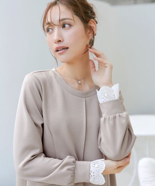 Tiaclasse コットンレースドッキングカットソーワンピース グレージュ