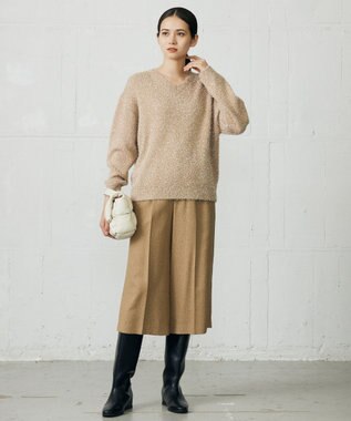 自由区 L 【17号サイズまで展開・SHIHOさん着用】ブライトリングツイード2タッククロップド パンツ ベージュ