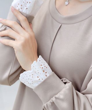 Tiaclasse コットンレースドッキングカットソーワンピース グレージュ