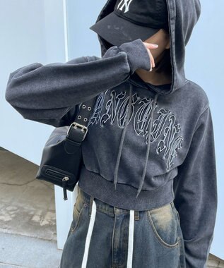 WEGO グラフィックアシッドウォッシュショートプルパーカー 柄2