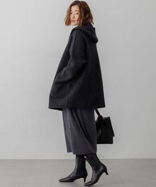 23区 【洗える】ラクーンブレンドダブルフェイス フーディー ニットカーディガン グレー系