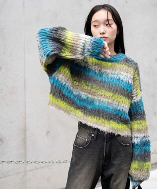 WEGO マルチボーダーブラッシュニットショートプルオーバー 柄3