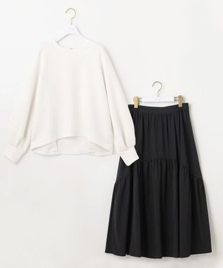 ANY SIS 【洗える・2SET】ダンボール プルオーバー×ギャザー スカート アイボリー×ブラック