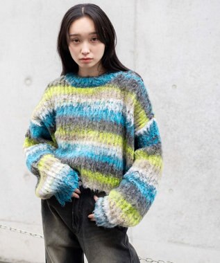 WEGO マルチボーダーブラッシュニットショートプルオーバー 柄3