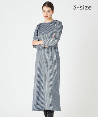 BEIGE， 【S-size】]MABILLON / マトンスリーブドレス Sax x Brown