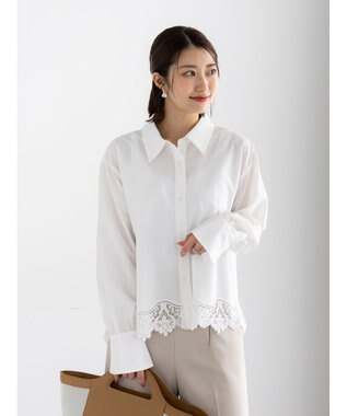 Te chichi スカラップレースヘムクロップトシャツ オフホワイト