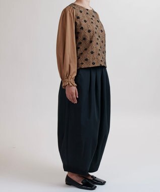 muuc 〈綿100%〉〈涼しいワッシャー生地〉〈裾タック入り〉〈ワイドシルエット〉サーカスパンツ ブラック