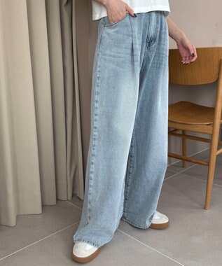 WEGO モチーフデニムタックパンツ デニム淡加工色