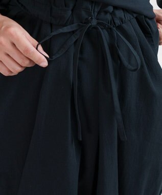 muuc 〈綿100%〉〈涼しいワッシャー生地〉〈裾タック入り〉〈ワイドシルエット〉サーカスパンツ ブラック