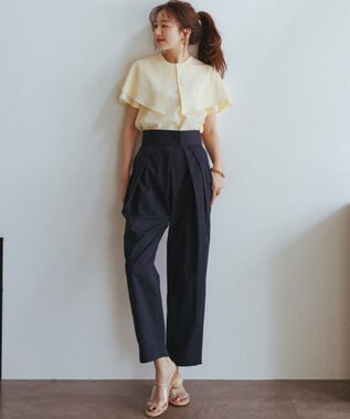 組曲 L サッカーストレッチ 襟付きブラウス シェルイエロー系