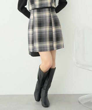 earth music&ecology コットンツイルチェックミニスカート Black