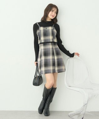 earth music&ecology コットンツイルチェックミニスカート Black