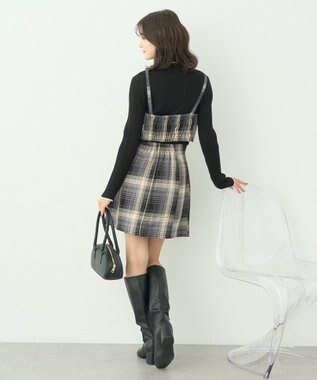 earth music&ecology コットンツイルチェックミニスカート Black