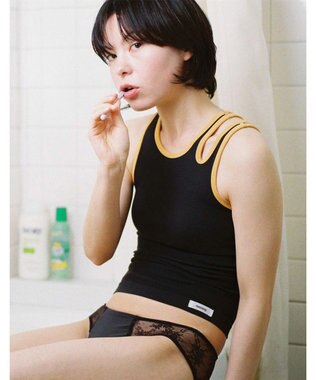 WACOAL [GOCOCi/ワコール] カップ付きインナー 【cooomy.(クーミー)】 安定感のあるつけごこち ナチュラルなバストライン ブラトップ ゴコチ レディース UGG244 /ワコール ブラック×オレンジ