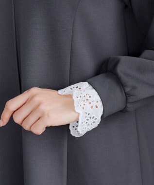 Tiaclasse コットンレースドッキングカットソーワンピース チャコールグレー