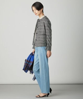 J.PRESS LADIES L Lightループチェック ツイード ジャケット ブラックミックス系