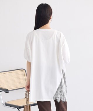 earth music&ecology アシメレースビッグTシャツ Off White