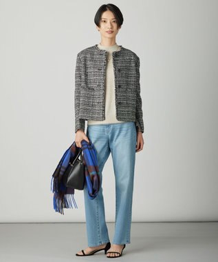 J.PRESS LADIES L Lightループチェック ツイード ジャケット ブラックミックス系