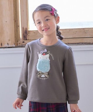 ANY KIDS 裏シャギー アップリケ トレーナー チャコール×クリームソーダ