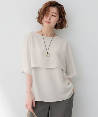 23区 L 【洗える】ストレッチジョーゼット レイヤー カットソー ベージュ系