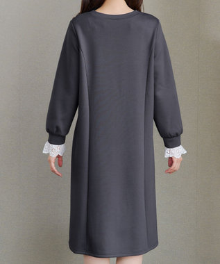Tiaclasse コットンレースドッキングカットソーワンピース チャコールグレー