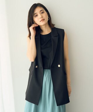 YECCA VECCA コットンスムースノースリーブトップス Black