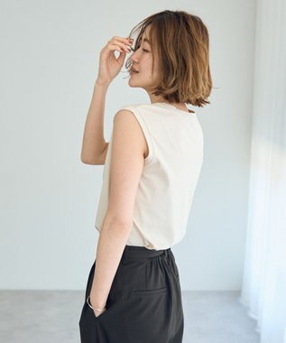 YECCA VECCA コットンスムースノースリーブトップス Beige