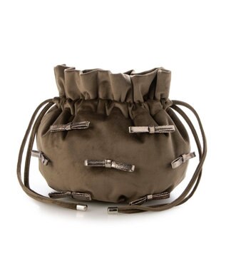 UNBILLION カシュカシュ cachecache / メタリックリボンベロア巾着バッグ オーク