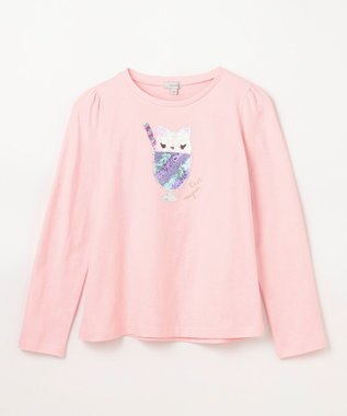 ANY KIDS ミラクルスパンコール長袖Tシャツ ピンク（ネコ×アイスクリーム）