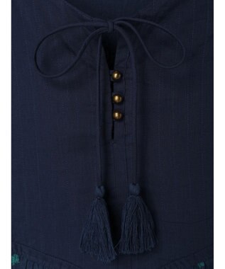 CRAFT STANDARD BOUTIQUE インド綿混キルト切替花柄ワンピース Navy