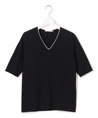 ICB L 【先行予約・WEB限定カラーあり】 シンセティックハイゲージ 半袖Vネックニット ブラック