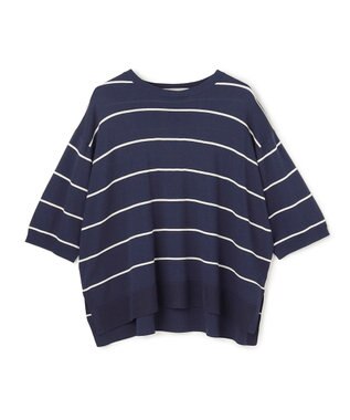 UNFILO L スゴ機能美ニット ハーフスリーブ ネイビーボーダー